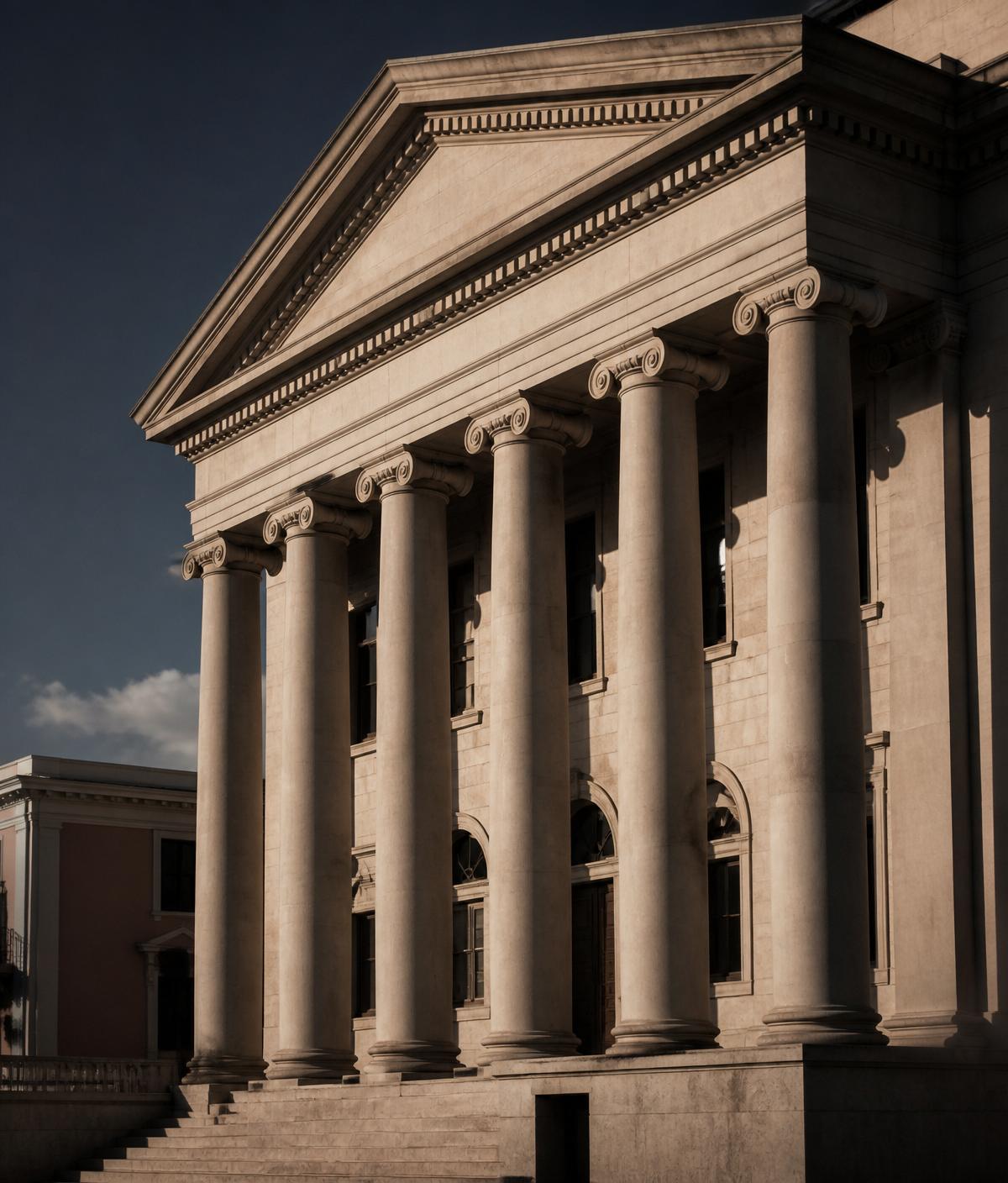 Stone-columned courthouse facade